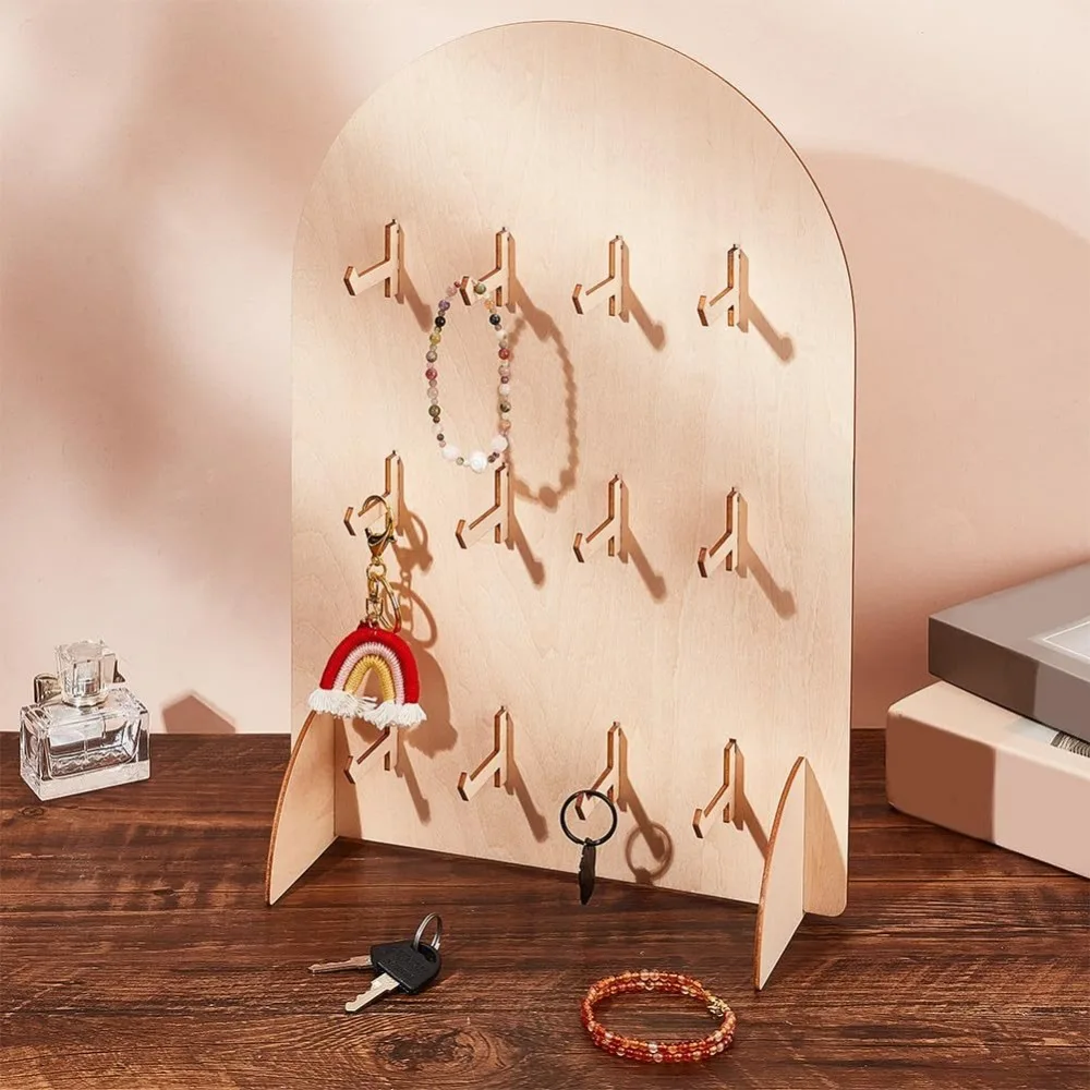 Wooden Earring Display Rack Arch 3 Layers Necklace Display Stand Detachable Hook Style Jewelry Storage Rack Jewelry Shop