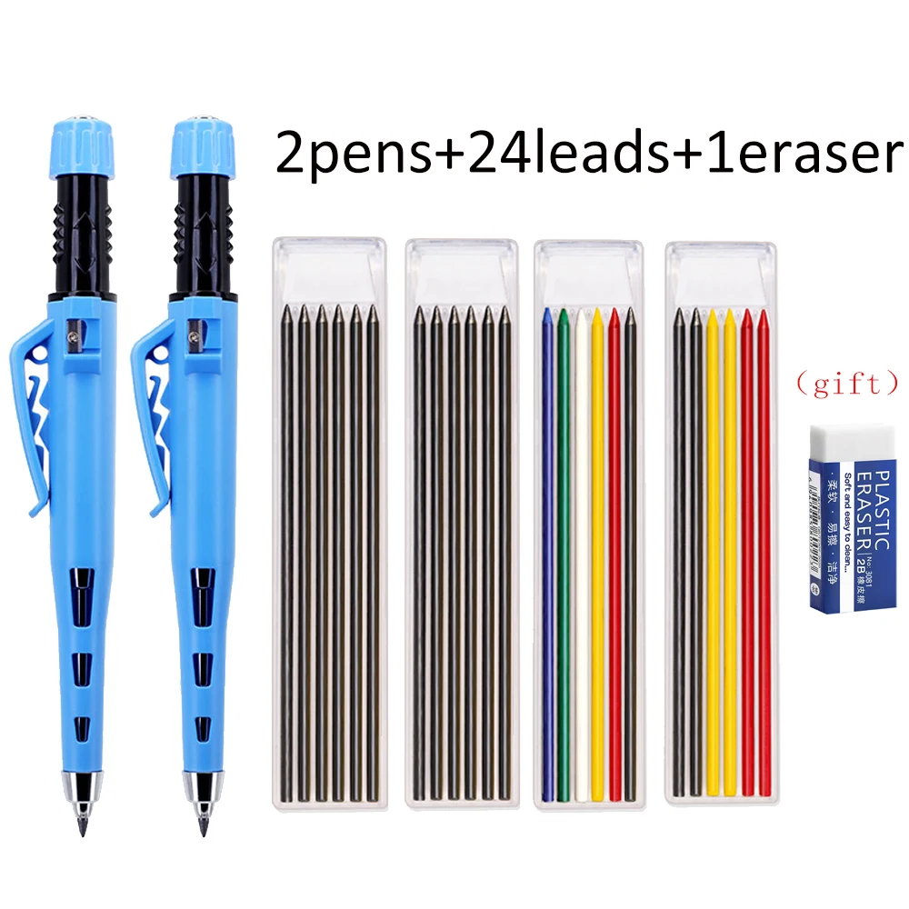2,8 mm houtbewerkingspotloodset met 4 doosjes navulpotloods, voor het aanbrengen van markeringen in diepe gaten en voor technische tekeningen, geschikt voor architecten en timmerlieden.