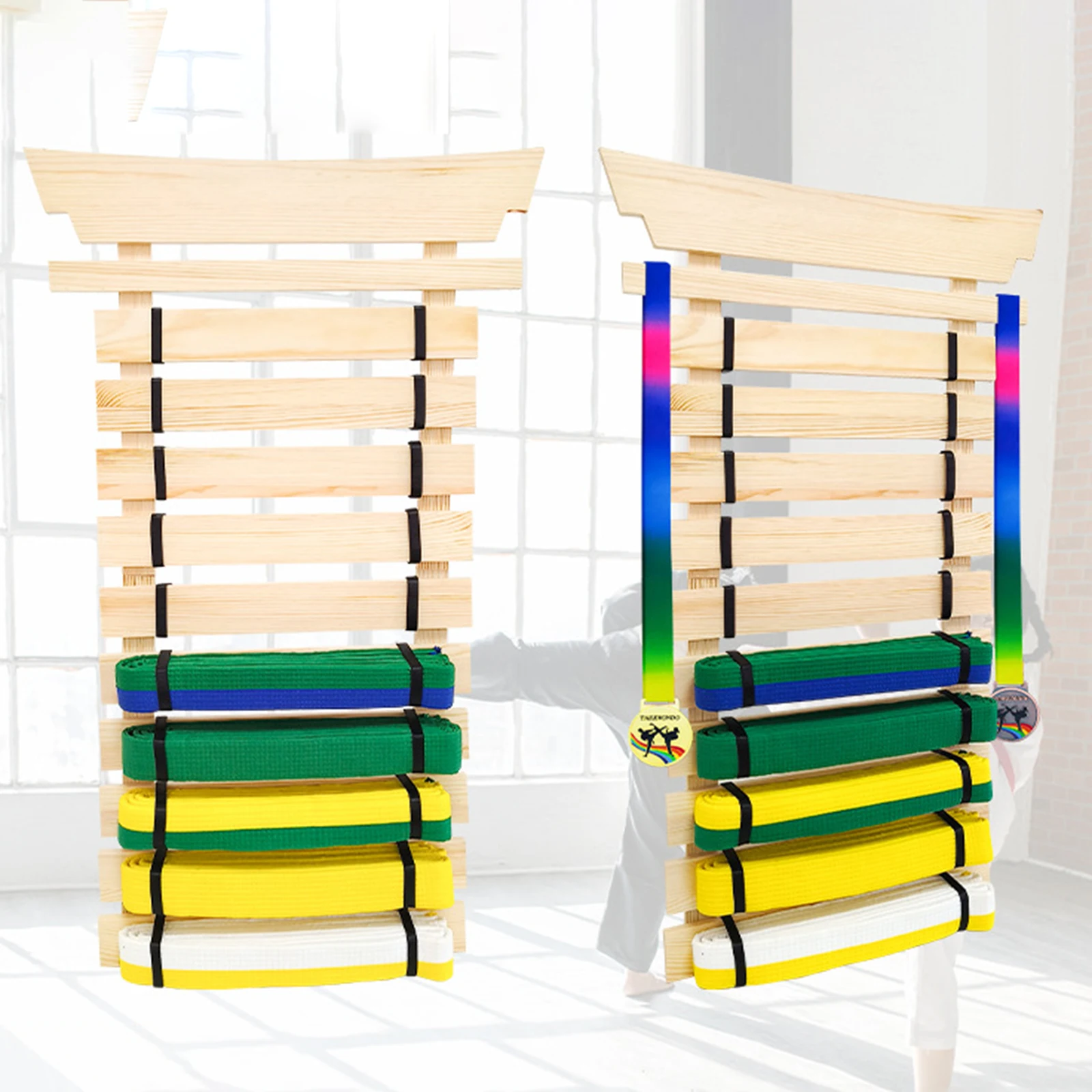 Upgraded Wood Karate Belt Display Rack Wood Foldable 10 Belt Martial Arts Display Hanging Rack Holder for Kids Adults Gifts