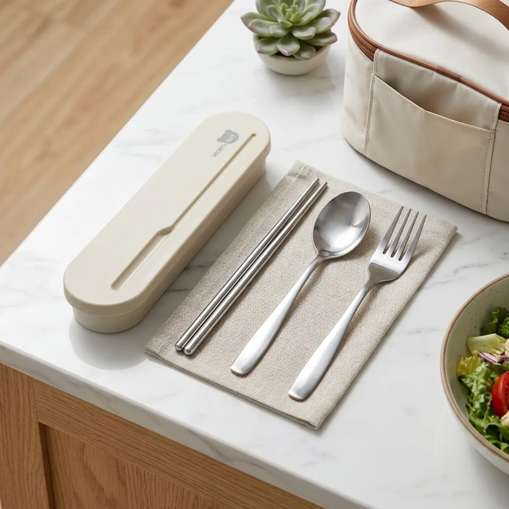 Stainless Steel Cutlery Spoon and Chopsticks Set Forks and Spoons Silverware with Organizer Portable Travel Tableware Utensils