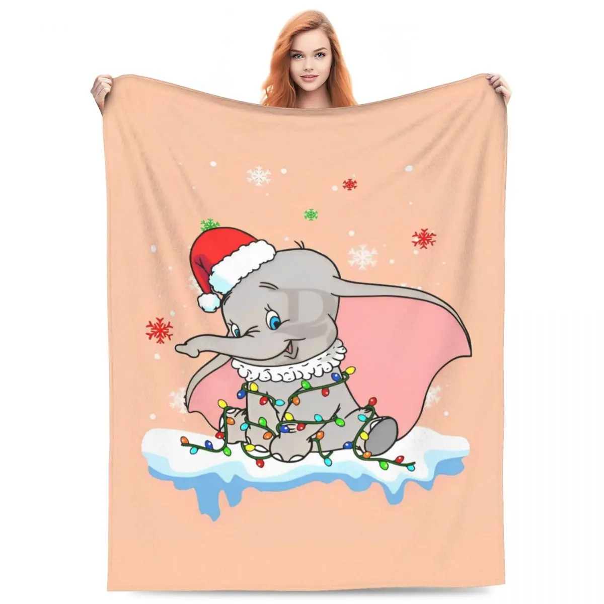 Cute Cartoon Dumbo Merry Christmas Knitted Blanket Fleece Fantasy Lightweight Thin Throw Blanket for Airplane Travel Bedspread