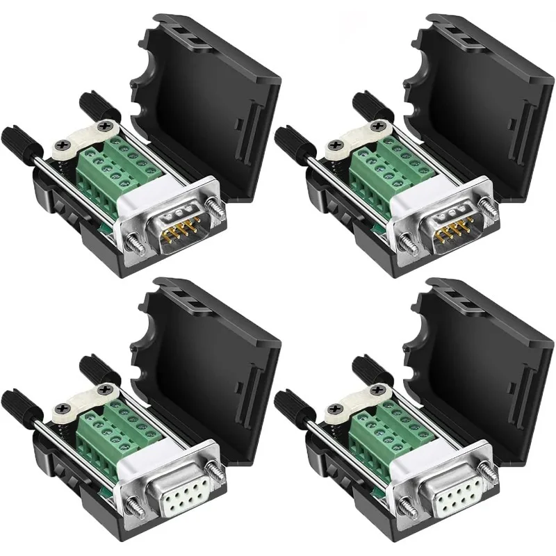 4PCS DB9 Breakout Connector, Solderless Breakout Board RS232 D-SUB Male Female Screw Terminal Block with Case Long Bolt Tail Pip