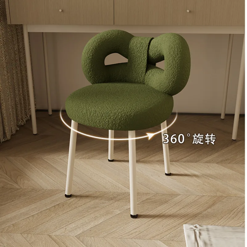 

Rotatable Dressing Table Chair Luxe Bow Tie Seat Girl's Makeup Stool Bedroom Lamb Wool Bench Personality Backrest Chair