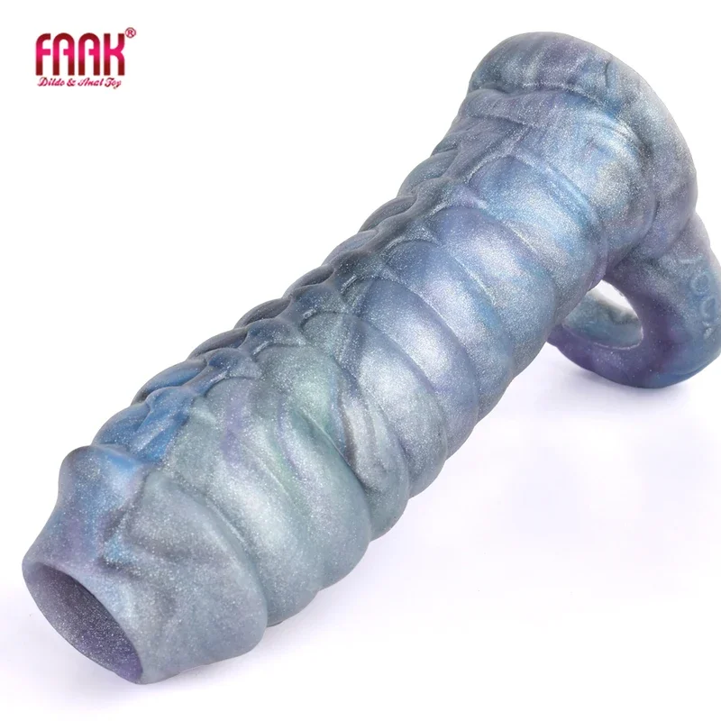 Faak fantasy ribbed Dragon penis sleeve soft silicone sex toys sheath stretchable cock enlargement hollow dildo male masturbator