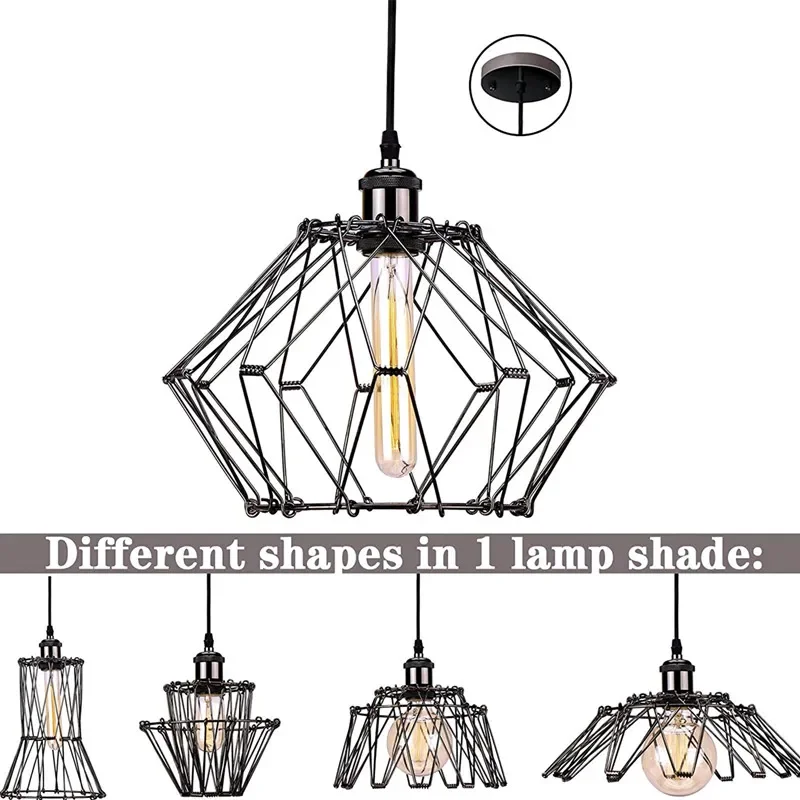 E27 Edison Wire Cage Pendant Light Industrial Vintage Chandelier Adjustable Shape Metal Hanging Light Guard Cage Ceiling Lights