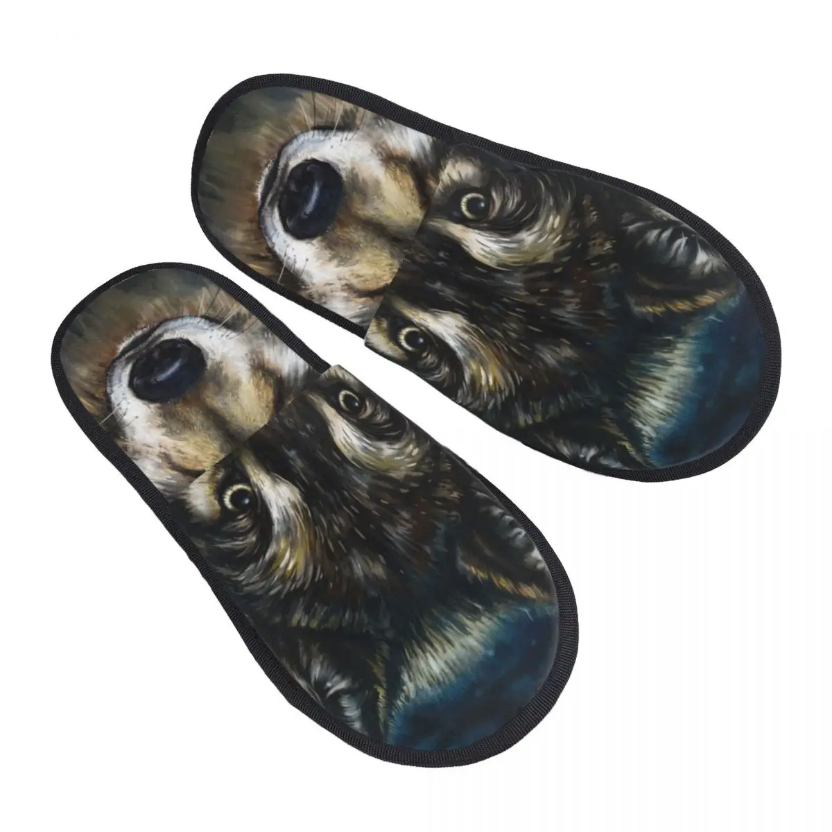 Men Women Plush Indoor Slippers Wolf Head Digital Painting Warm Soft Shoes Home Footwear Autumn Winter 2023