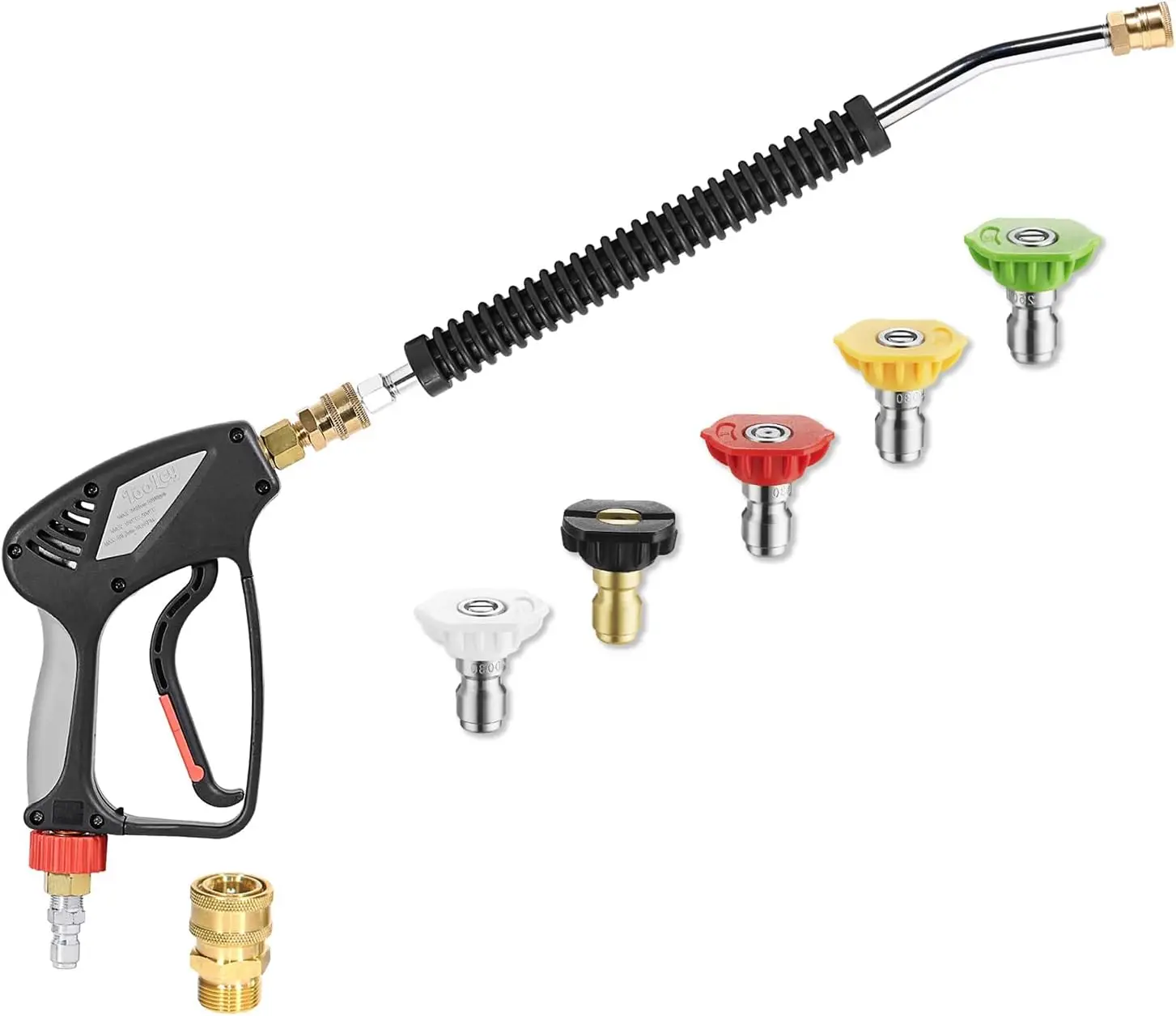 

Commercial Pressure Washer Gun with 18" Curved Wand, 5000 PSI / 10.5 GPM, Nozzle Tips & Quick Socket for Gas Power Washers