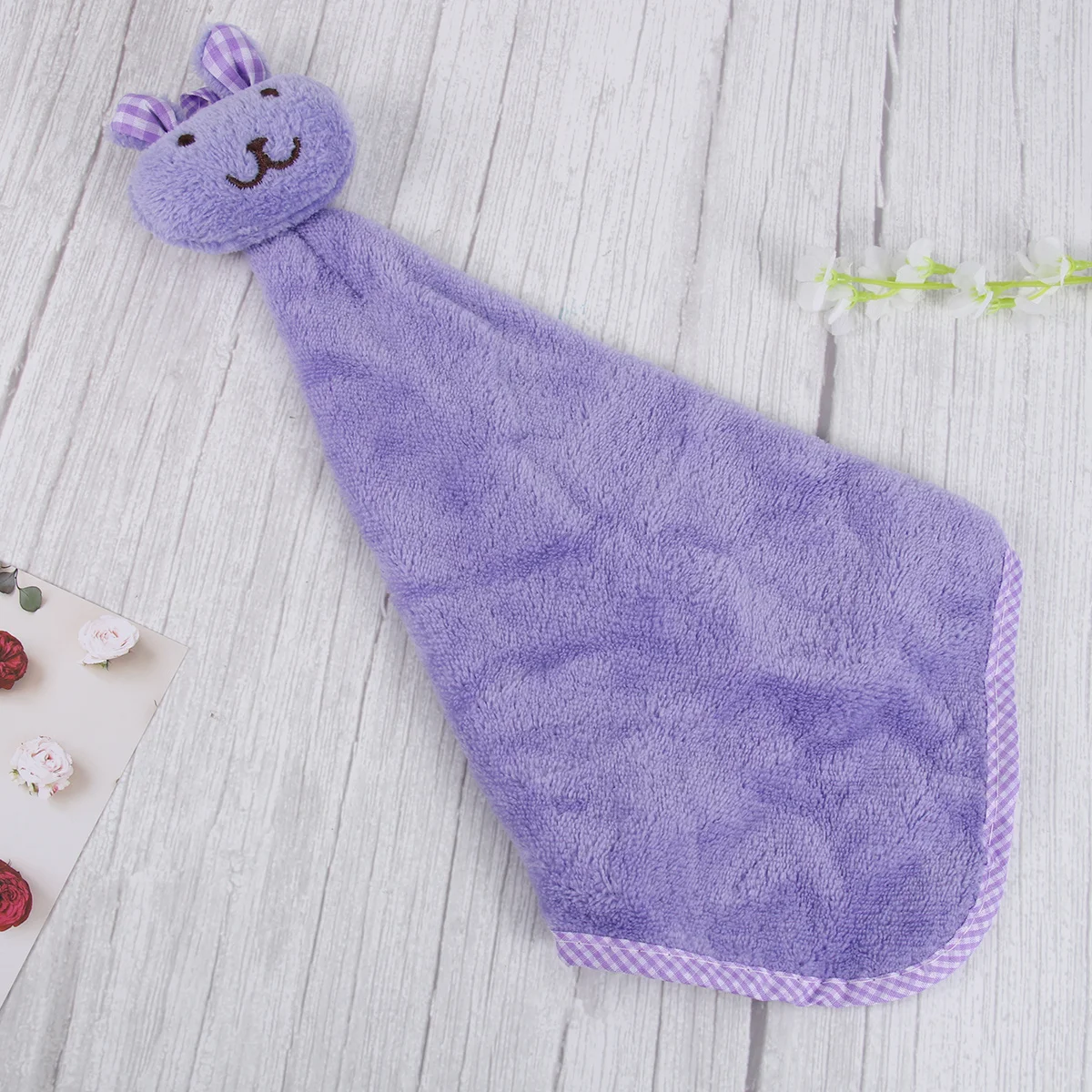 

Hanging Coral Fleece Hand Towels Rabbit Design Thickened Quick Dry Soft Water Absorbent for Kitchen Bathroom Dish Cloth Purple