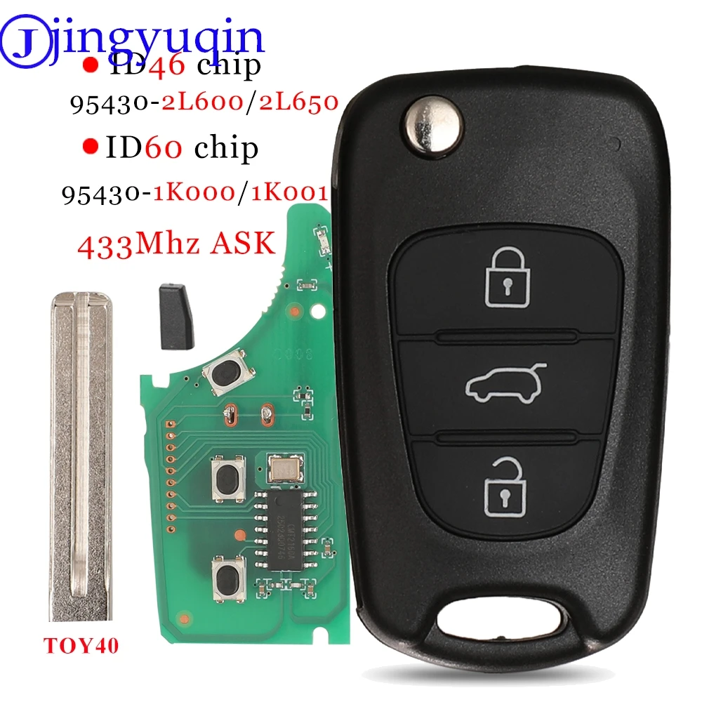 

jingyuqin 3 Buttons 95430-1K000/2L600 433mhz ASK ID46/ID60 Chip Remote Car Key For Hyundai ix20 ix30 Azera Flip Key Fob Control