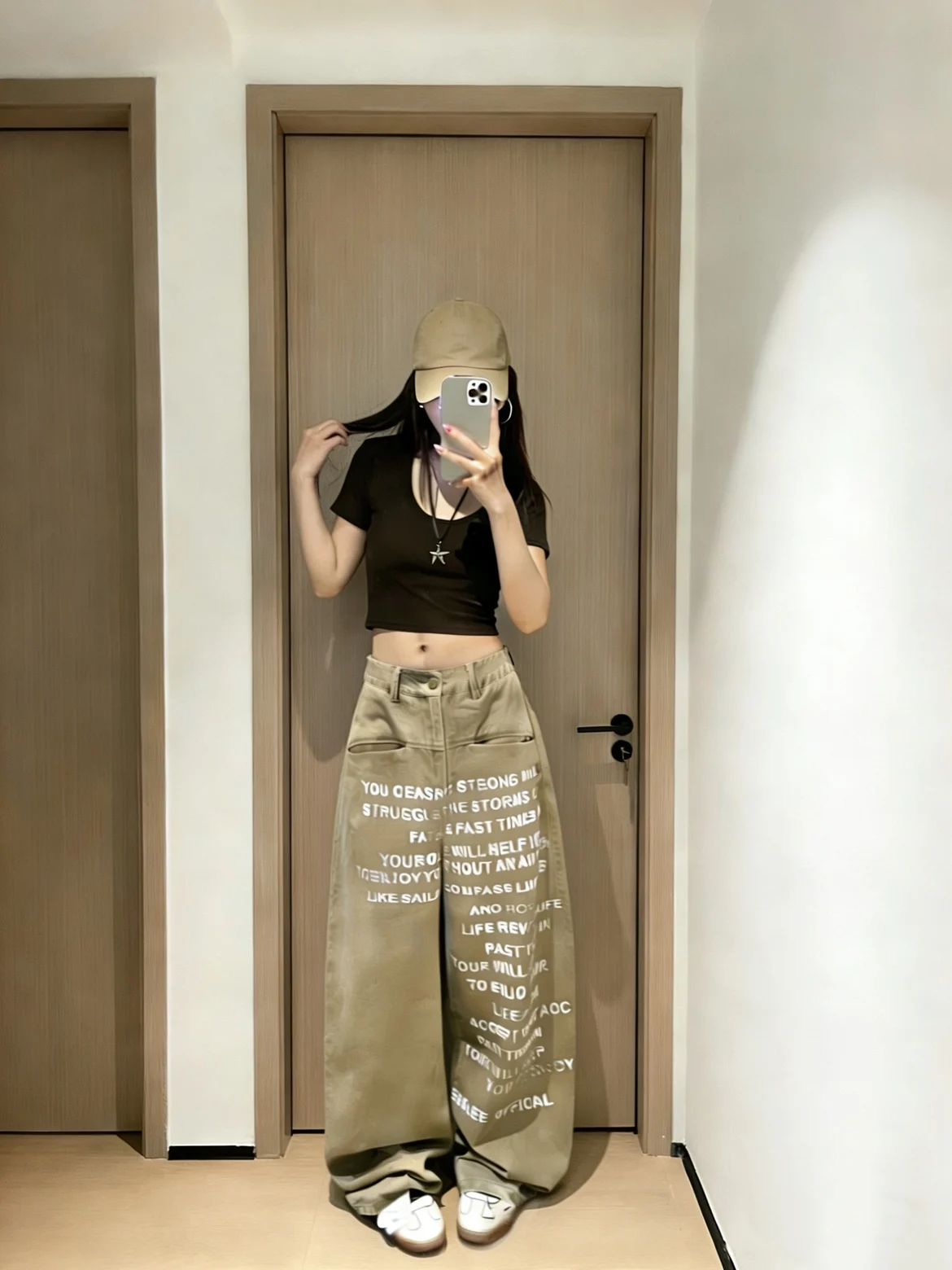 

American Retro Washed Letter Print Design Loose Slimming Wide Leg Pants Knife Casual Straight Tube Trousers for Women