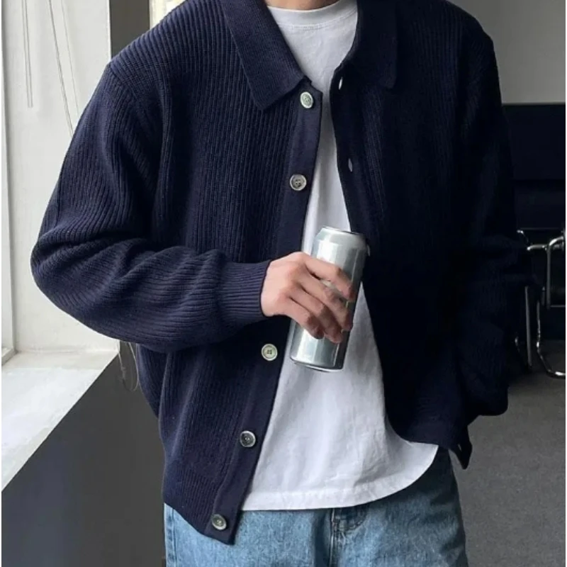 Men Cardigan Knit Sweater Jacket 2023 Autumn Winter Korean Version Loose Lazy Style Coat Couple Fashion Casual Lapel Top C0139