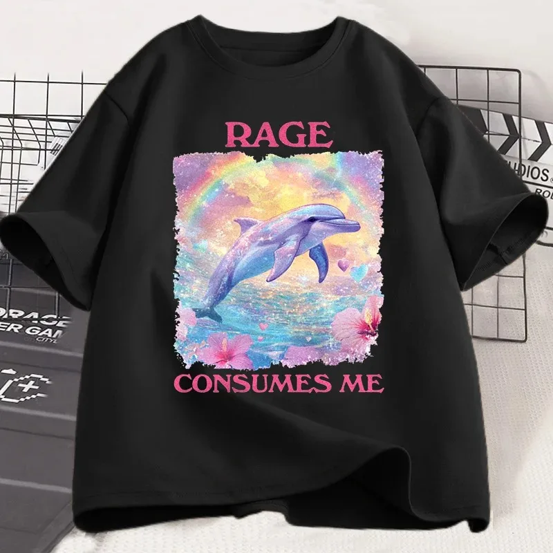 مضحك الغضب يستهلكني تي شيرت قصير الأكمام ميمي تي شيرت غريب سخيف دولفين خمر التي شيرت تتجه النساء مصمم الملابس