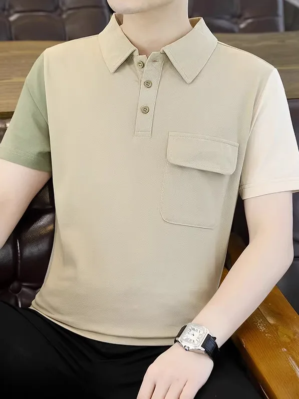 

Summer 2026 Men's Loose Fit ort Sve irt Color Blo Design Faionable Casual Cotton Polyester Blend Breathable