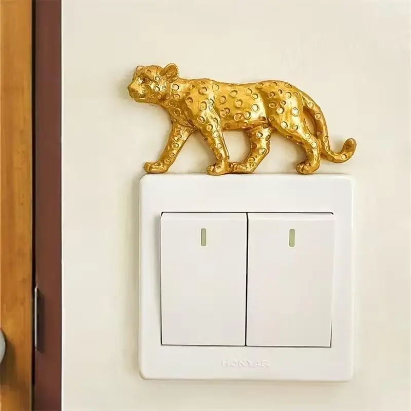 Leopard Light Switch Decoration Self-Adhesive Detachable Resin Figurine Easy Install Wall Art for Housewarming Gift Home Decor