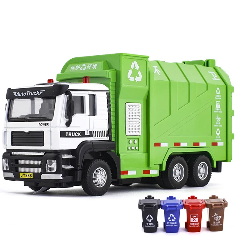 High simulation Garbage truck model,1: 43 scale alloy pull back toy cars, flashing & musical,diecasts & toy vehicl,free shpping