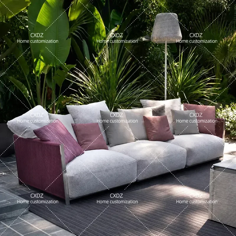 Outdoor Rattan Sofa Set Waterproof Sun Protection Patio Furniture Lazy Chair for Courtyard Terrace Living Room Leisure