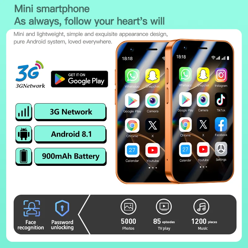 A17mini smartphone, 3.0-inch screen, Android 8.1 system, supports Play Store, dual SIM standby, and 3G network