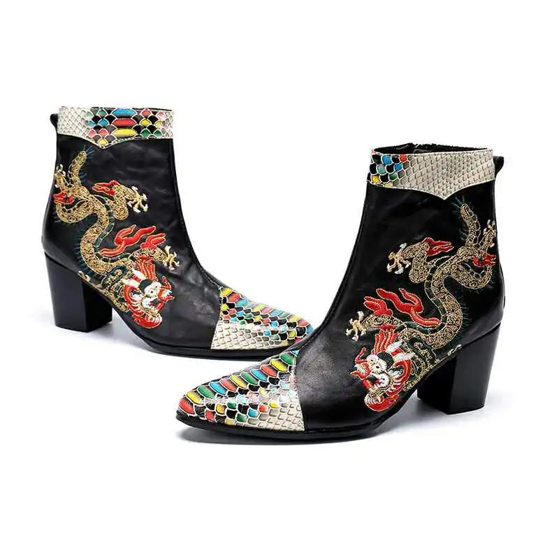 Frühling andAutumn Männer hochhackigen Quadratische kopf Bühne Laufsteg Hochzeit Stiefel top schicht rindsleder Starke Ferse Partei Heighten männer der Stiefel – Detail 19