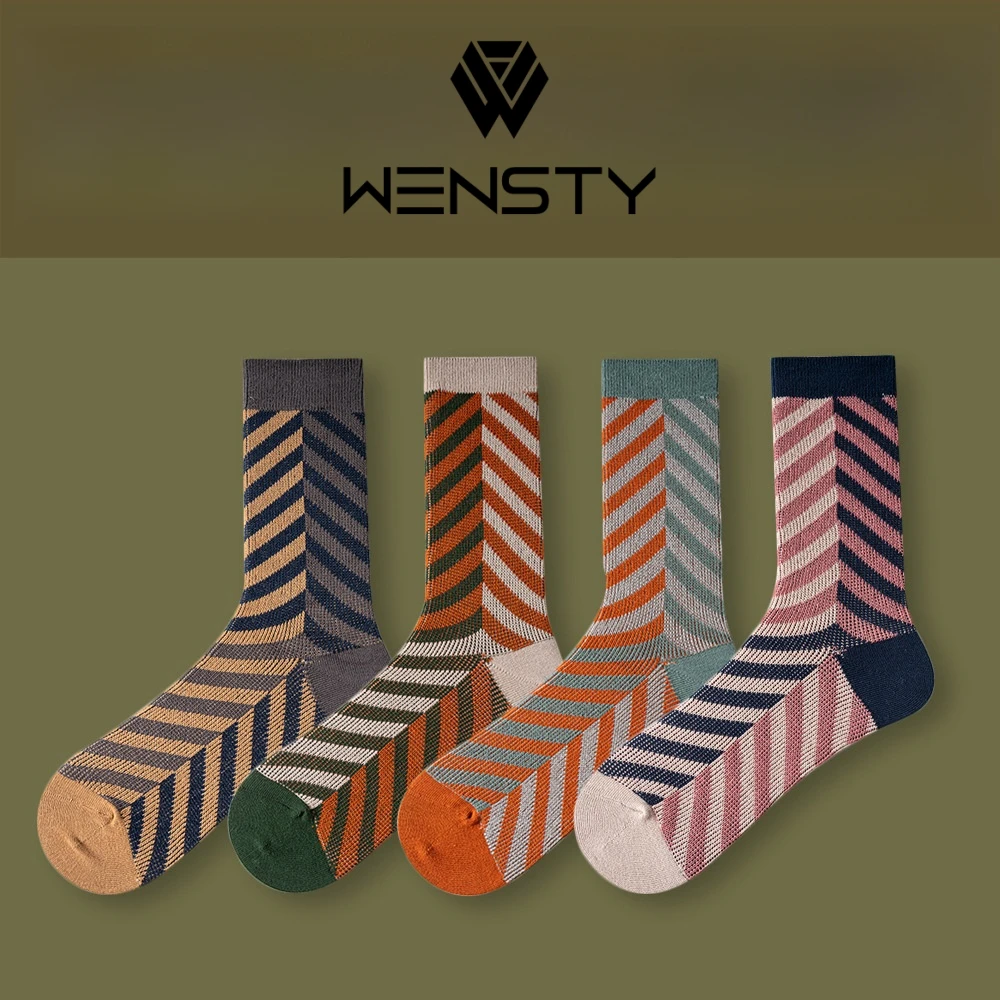 

Miosam, высококачественные мужские модные дизайнерские носки в этническую полоску из чесаного хлопка, дышащие повседневные спортивные носки