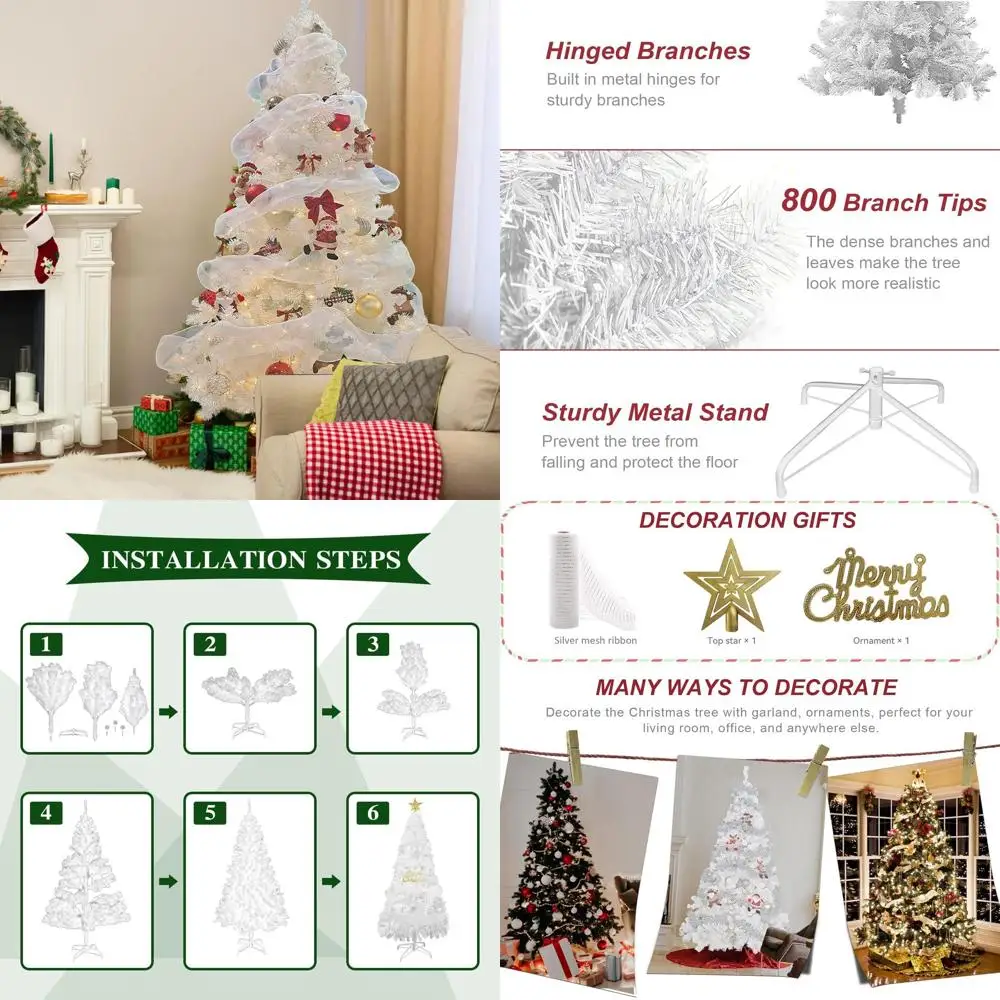 

8ft Tall White Artificial Pine Tree with Metal Stand and 800 Tips for Festive Decor