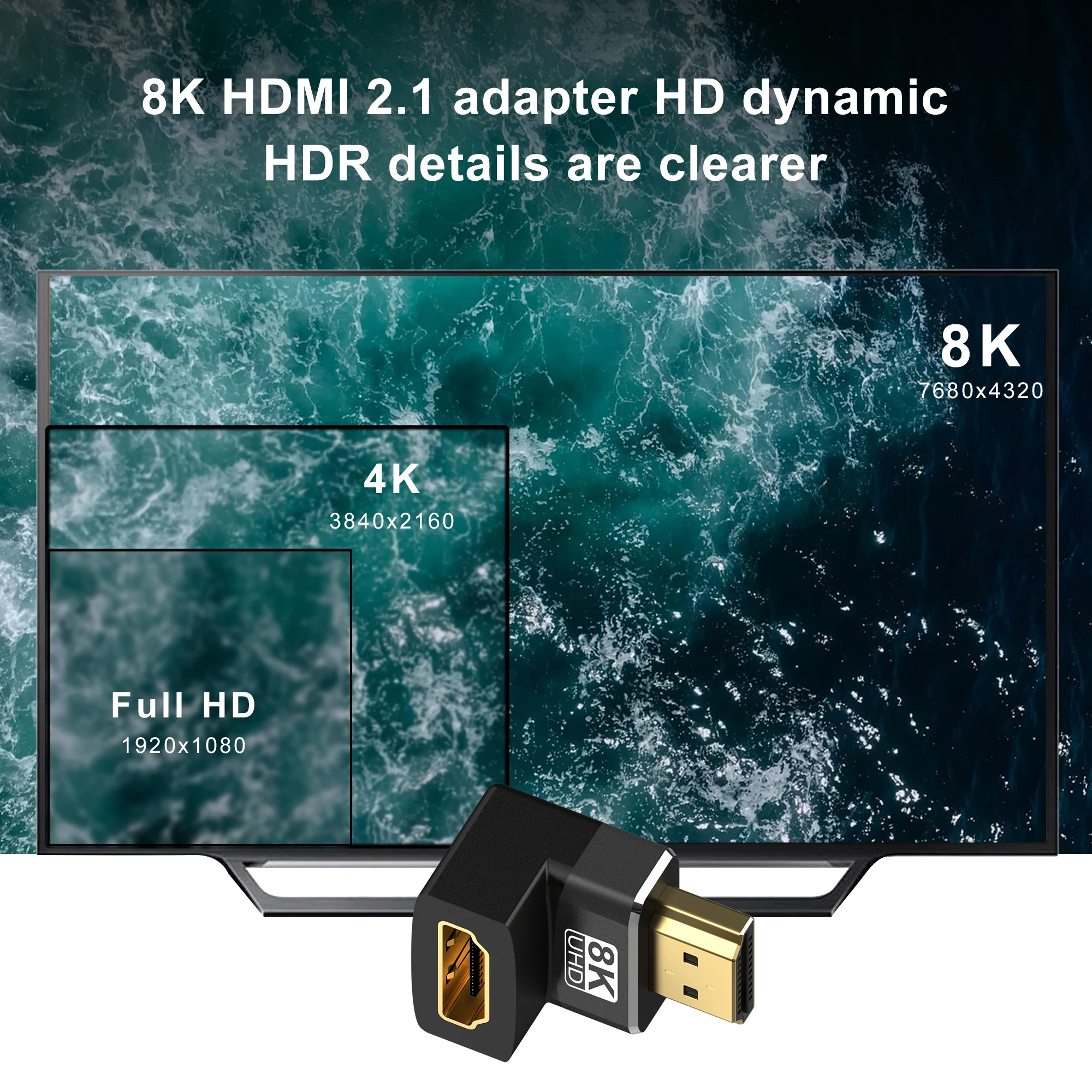 HDMI 90 and 270 Degree Adapter，HDMI 2.1 8K@60hz 2.0 4K@120hz 2K Right Angle HDMI Male to Famale L Adapter for HDTV PS4 PS5 Lapto