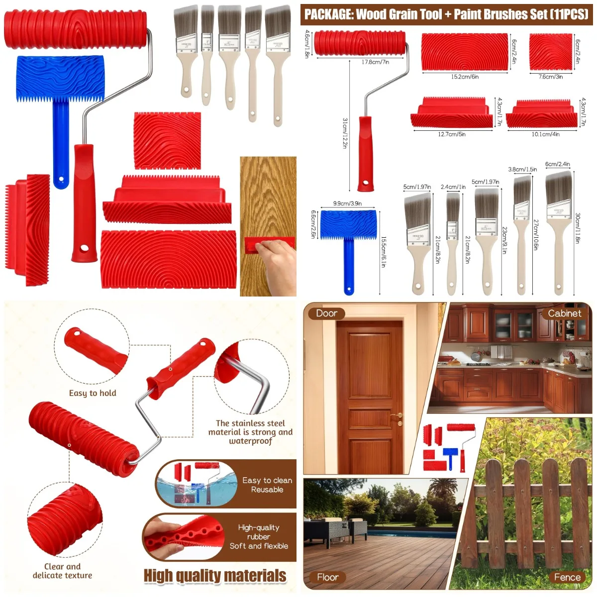 

11-Piece Wood Grain Tool Set, Realistic Wood Texture Paint Tools, Washable Graining Tools for Wall, Floor, Furniture DIY Decorat