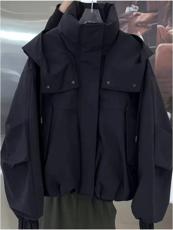 

Универсальная рабочая куртка свободного кроя с капюшоном для мужчин и женщин, ветрозащитная, осенне-зимняя, повседневная, стильный дизайн