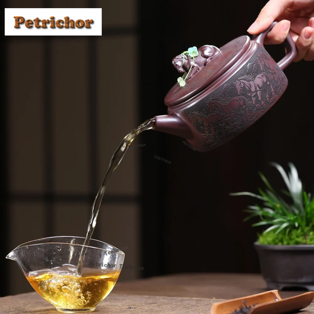 480ml Antique Yixing Purple Clay Teapots Handmade Large Caliber Pot Raw Ore Stone Red Mud Kettle With Filter Zisha Tea Set