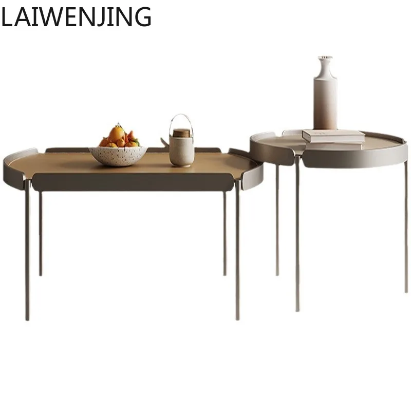 

HLZ new minimalist metal saddle leather coffee table side table combination rectangular coffee table