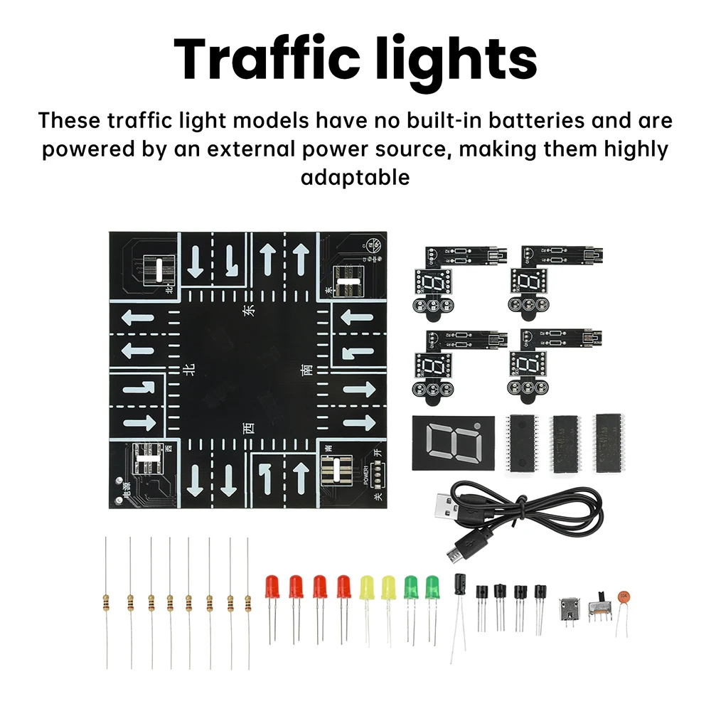 Smart Traffic Light Electronic DIY Kit With LED Display Micro USB Interface For Electronics Soldering Practice Educational Toy