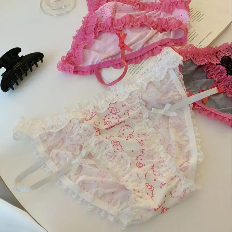 Quente anime olá kitty menina kawaii roupa interior sexy rendas dos desenhos animados estilo bonito doce estudante cintura baixa hip levantamento briefs