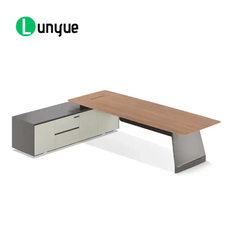 Modern Wood Executive Desk with Storage File Drawer Smooth Surface Free Standing Commercial Office Furniture for Business