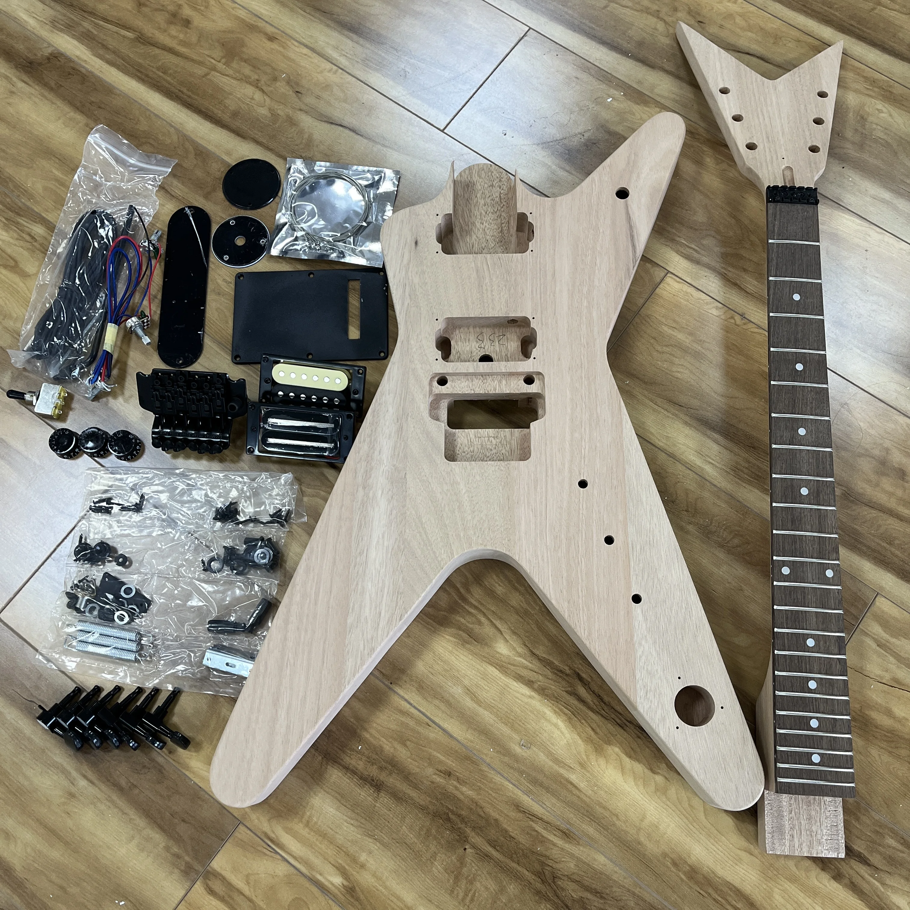 Electric Guitar DIY Dimebag Assembly Kit - Unfinished Wood With Rosewood Fingerboard And V-Shaped Tuning Knobs Christmas Gifts Available In US Warehouse Free Shipping