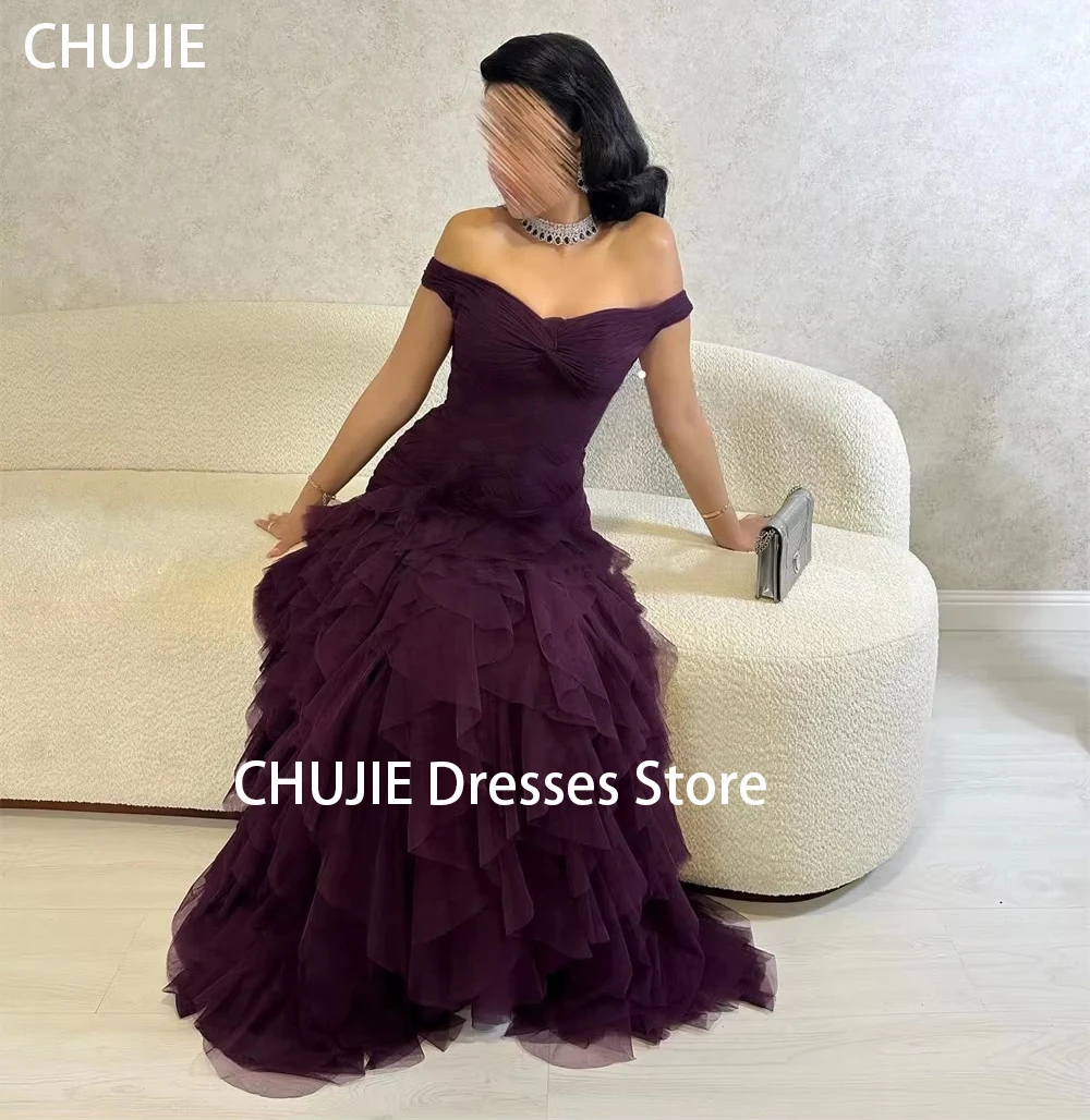 Sukienki wieczorowe z tiulu w kolorze śliwkowym, warstwowe, na wesele, koktajl, modne, do ziemi, formalne, suknie balowe, sukienka na studniówkę, فستان المساء, szyte na miarę