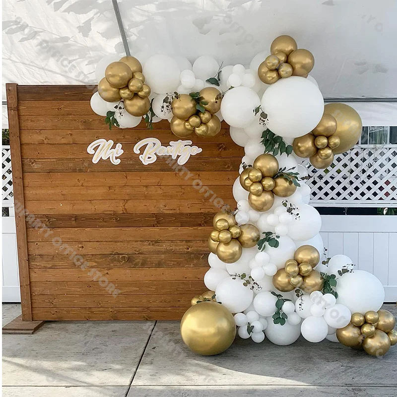 134pcs Matte White Chrome Gold Balloon Garland Arch Kit Baby Shower Wedding Bridal Shower Birthday Party Anniversary Decorations