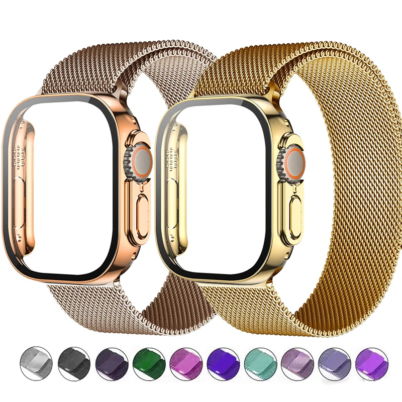 Watch Case For Apple Watch Ultra 49mm 44mm 40mm 41 45mm Gold Silver Leopard Bracelet +Case iWatch 9 8 7 6 5 4 SE Accessories