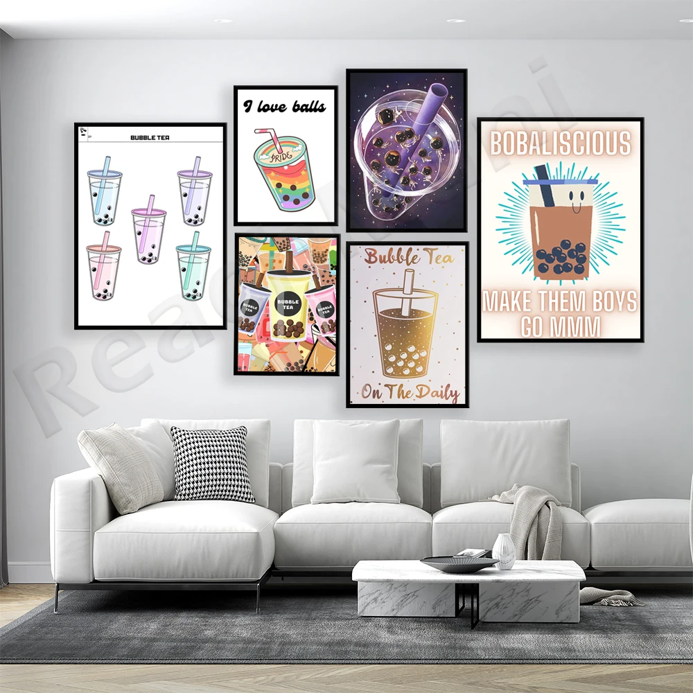 tea logo, boba, bubble tea, jelly, bubble tea art deco milk tea drink shop prints, tea lover gift poster