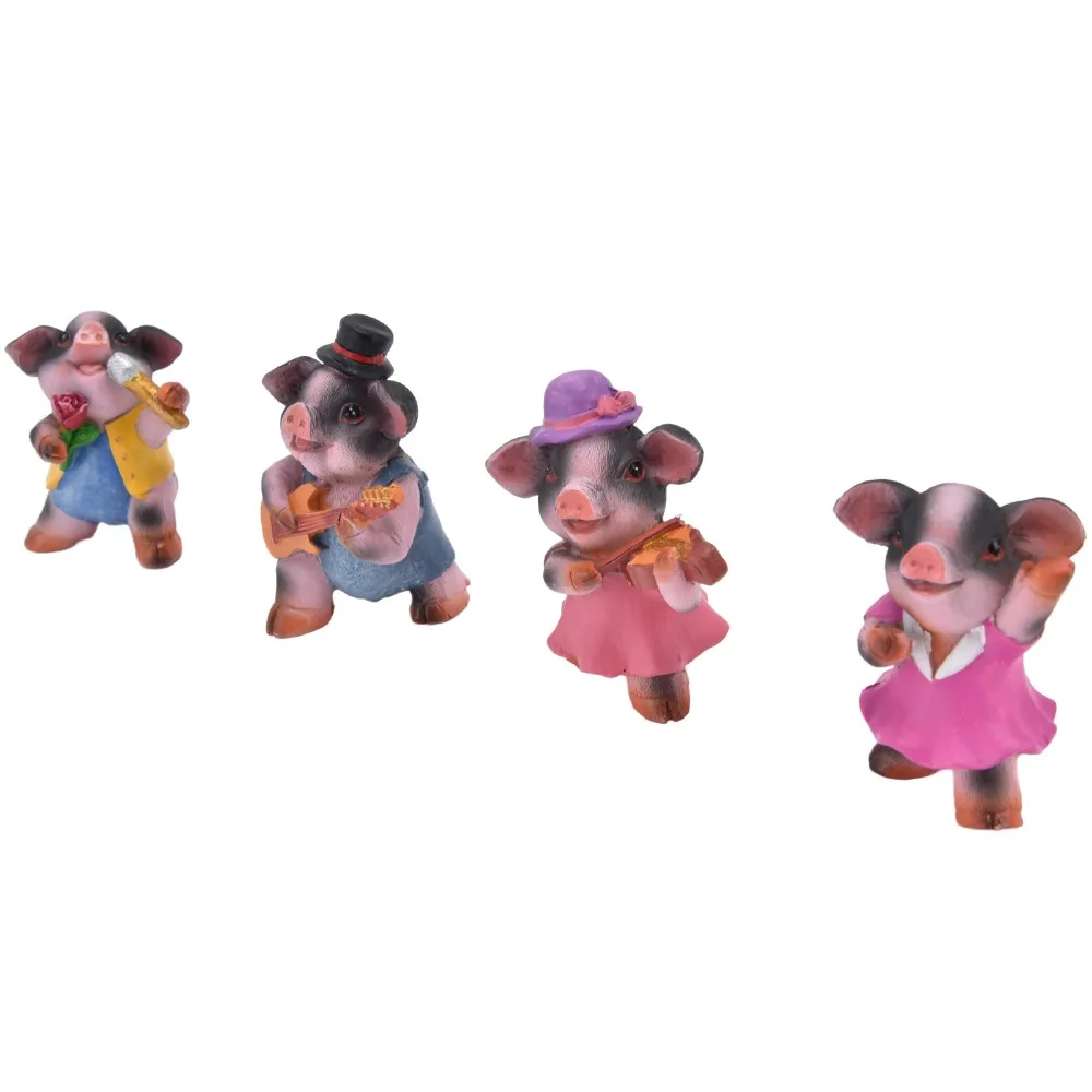 4Pcs Exquisite Desktop Pig Ornaments Cute Pig Home Decoration Pig Statue music pigs Pig Sculpture Home