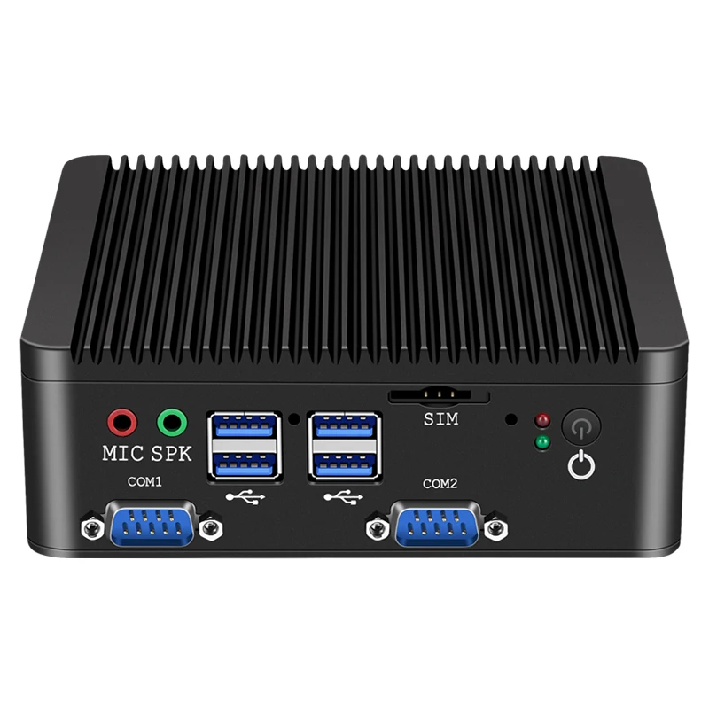 Helorpc Fanless Industrial Mini PC Celeron J4125/N4000 with 2xHDMI 5xUSB3.2 3xUSB2.0 Support WIN10 LINUX Bluetooth WiFi 4G LTE