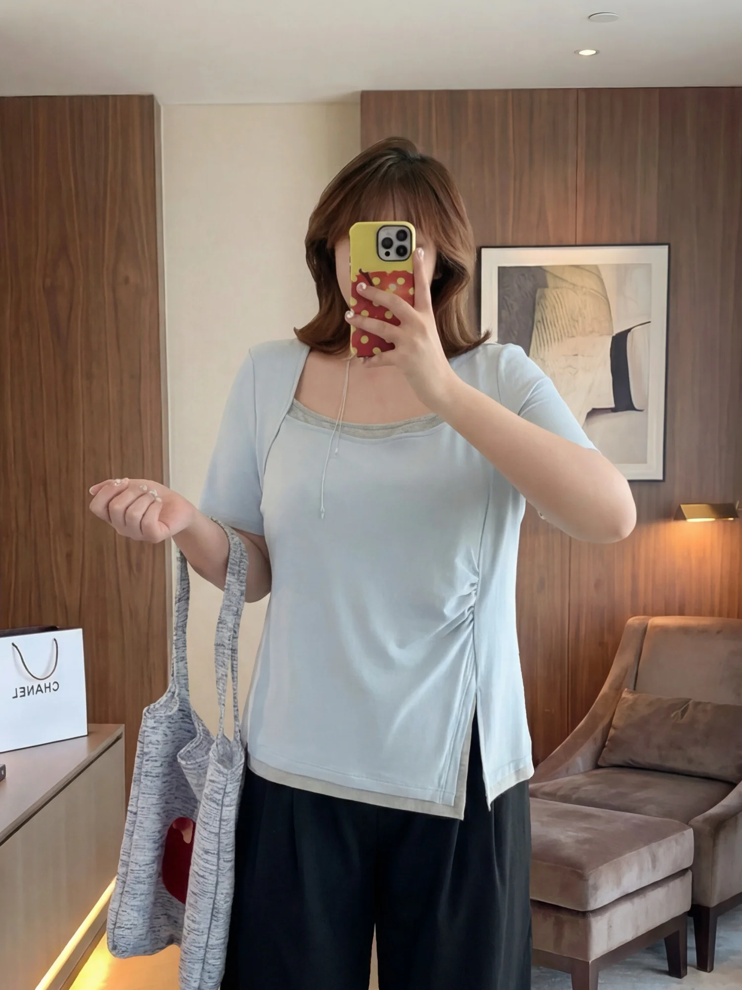 

plus Size Women's Loose Fit Short Sleeve Square Neck Top Summer New Style Slimming Concealing Beautiful Commute Fashion