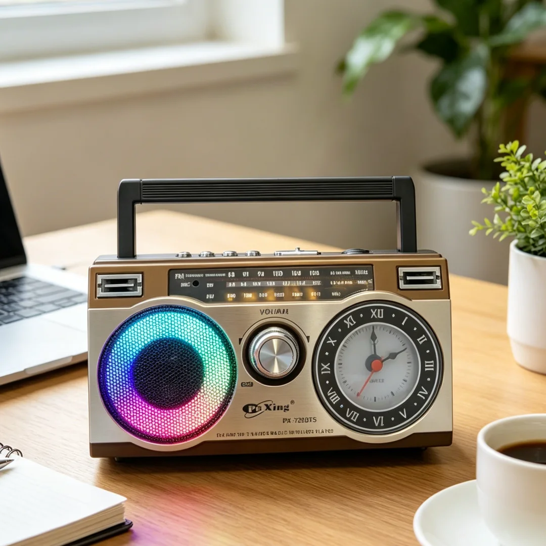

Retro Solar BlueTooth Speaker with LED Light Clock Portable Outdoor Rechargeable Radio FM AM SW 3 Band Radio USB TF Music Player