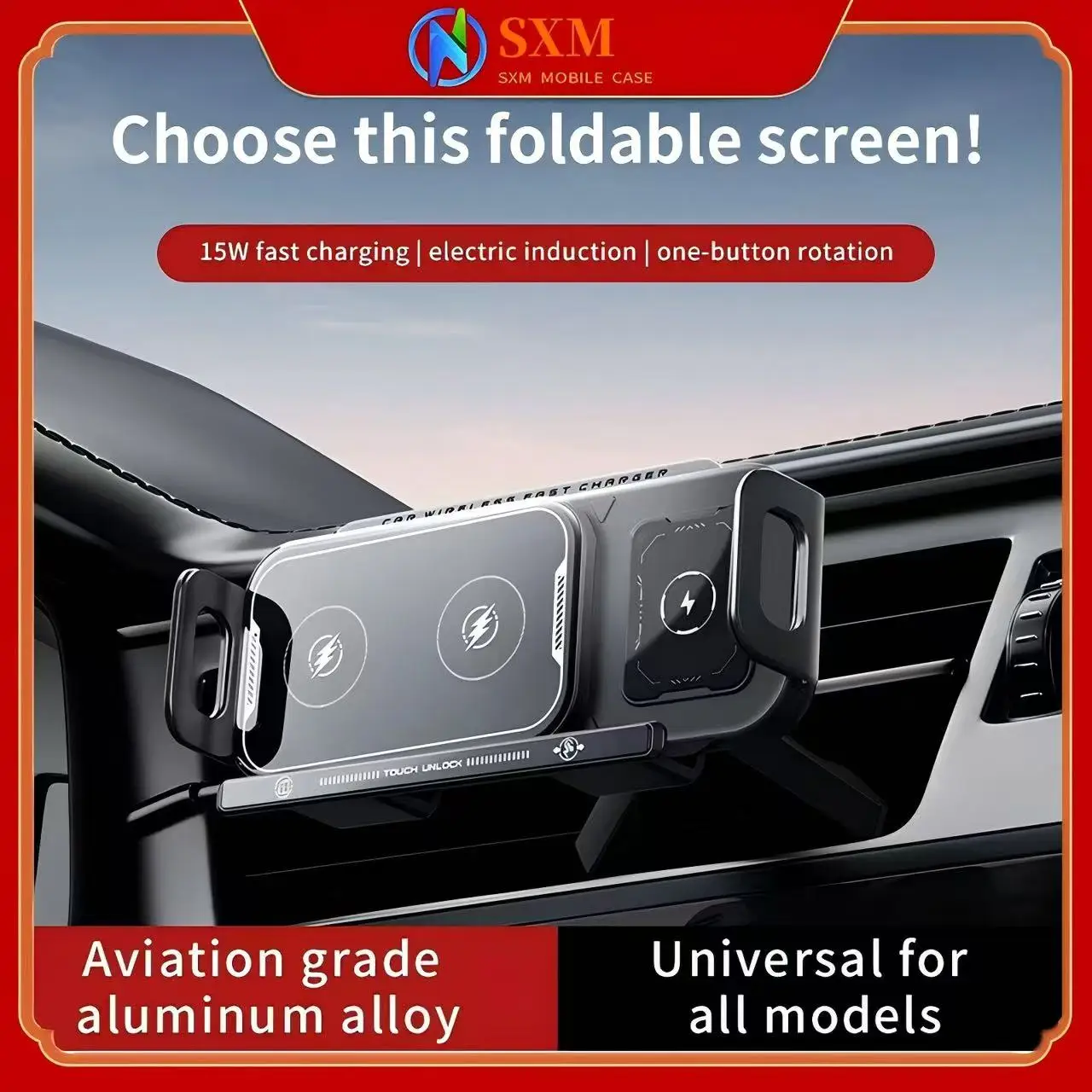 

Folding screen car car air outlet navigation support frame car large screen wireless charging mobile phone holder
