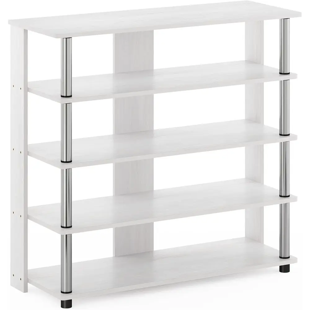 urinno Turn-N-Tube 5 Tier Wide Shoe Rack, White Oak, StainlSteel Tubes 32 Inch view 5