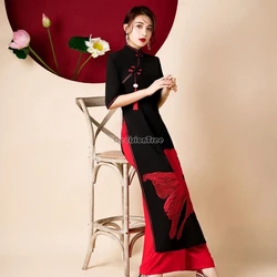 2026 stage performance vietnam aodai embroidery garment classical elegant slit dance qipao mandarin collar diagonal buckle qipao