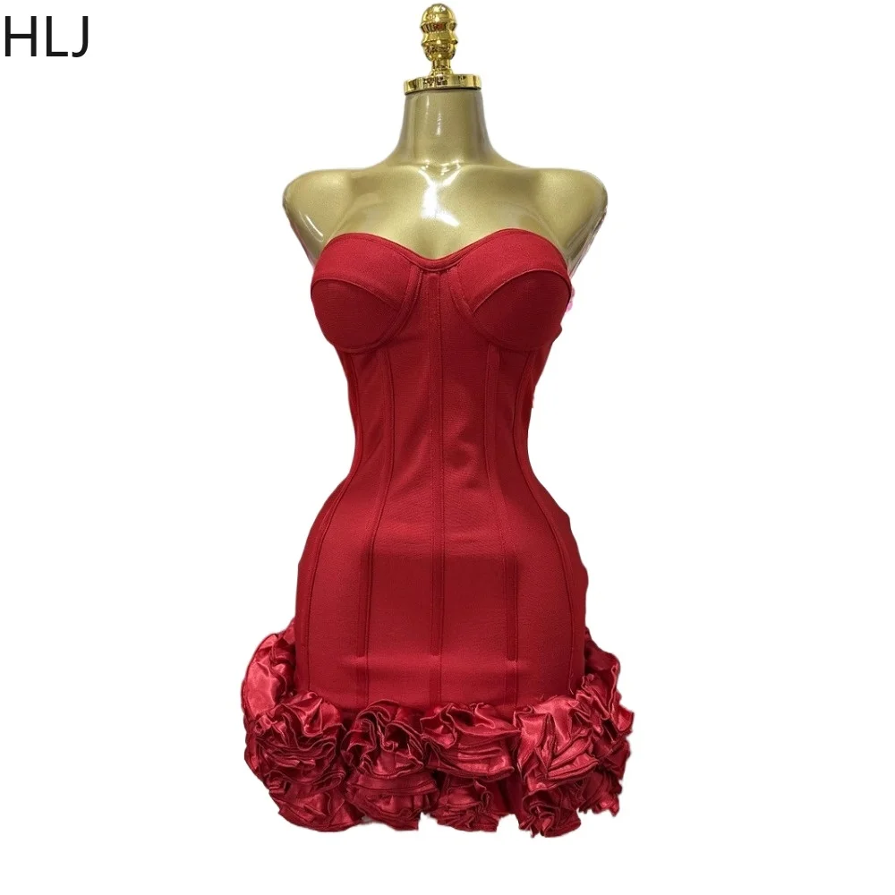HLJ-vestido Floral de lujo para mujer, minivestido de fiesta de noche con hombros descubiertos, sin mangas, Espalda descubierta, ajustado, Sexy, para discoteca