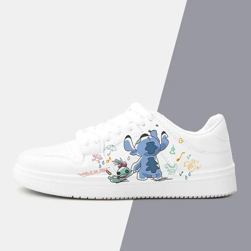 Kawaii Stitch Sport Shoes Cute Angel Couple Tennis Shoes Anime Kids Stitch Basket Shoes Disney Casual Sneakers Size 26-44