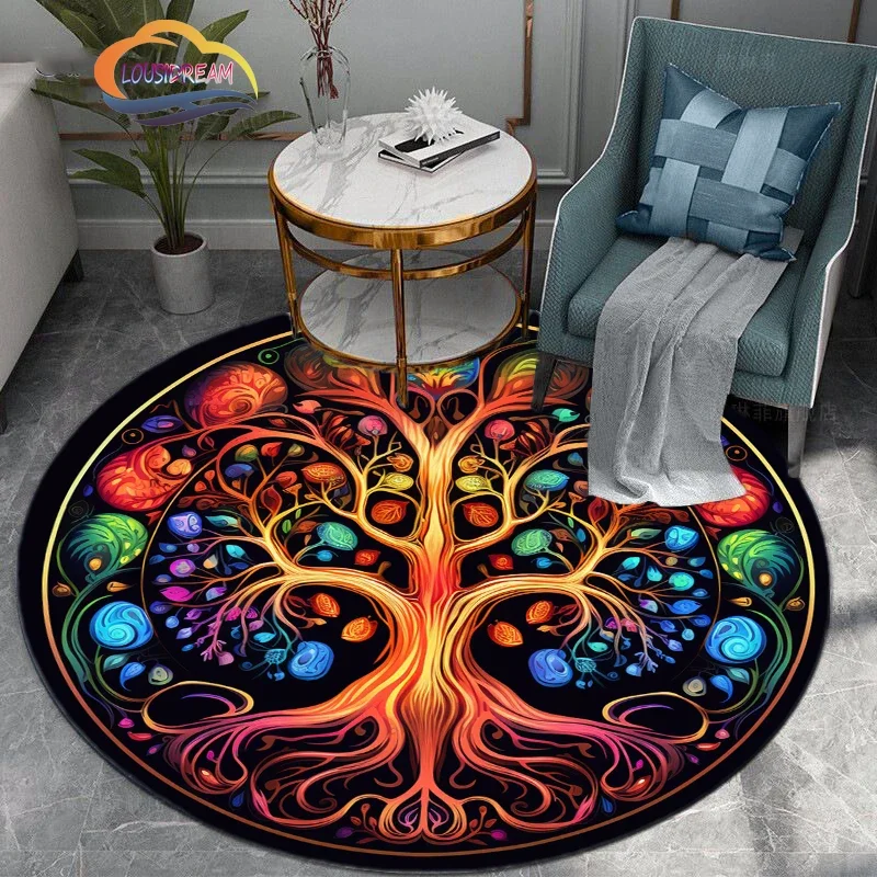 Tree of Life Color Printed Rug    Pattern Round Carpet Living Room  Mat Bedroom Corridor Decoration