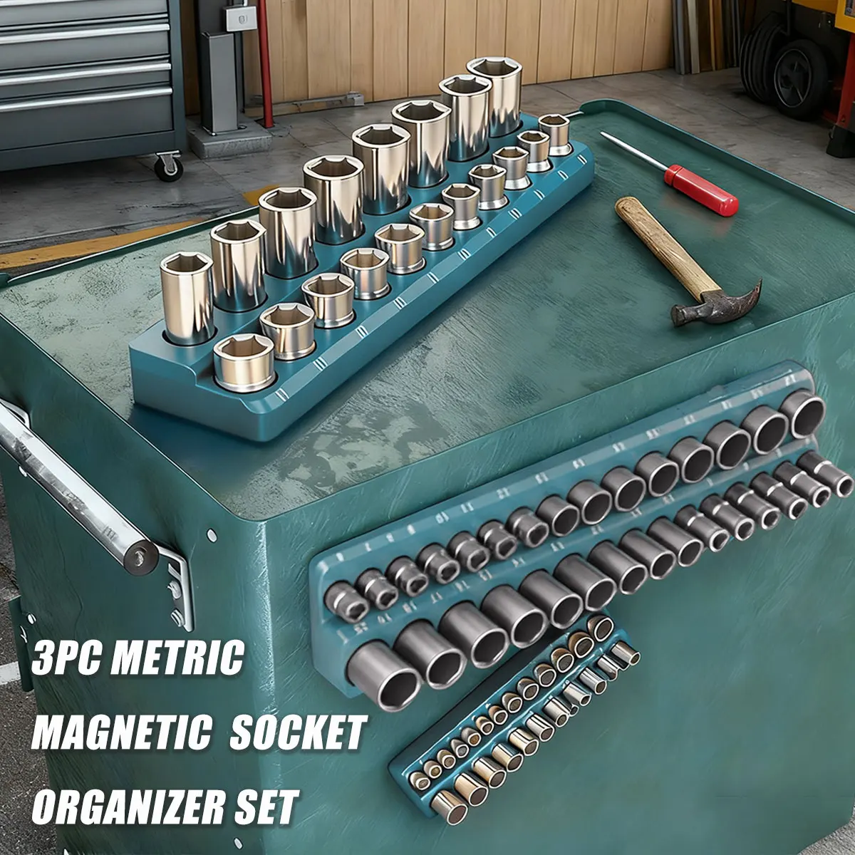 Professionele Magnetische Socket Houder Drive Metrische Socket Organizer Opslag Installatie Tool Kit 3 stks/set