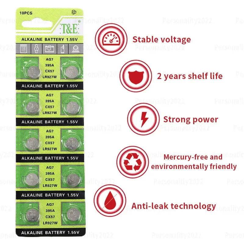 Pilas alcalinas AG7 para relojes, pila de botón para control remoto, 10 piezas-100 piezas, 1,55 V, LR927, LR57, SR927SW, 399, 395 A
