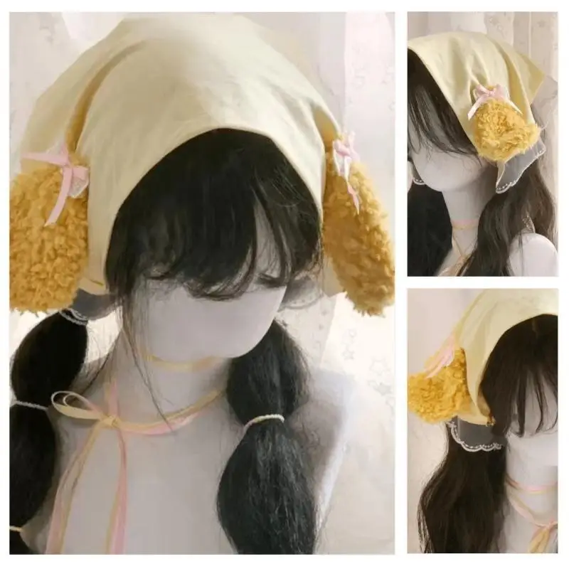 

A52E Ann Bowknot Bandana Cartoon Puppy For Stage Puppy Ear Lace Gifts Headscarf